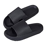 MoneRffi Herren Damen Badeschuhe Badeschlappen Slippers Cloudyzz Schlappen Sommer Streifen Hausschuhe Home Slippers rutschfeste Pantoletten Badelatschen Strand Sandale(schwarz,38/39 EU)