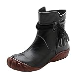 JDGY Damen Stiefeletten Leder Ankle Boots Flache Kurze Stiefel Retro Schlupfstiefel Comfort Halblang Stiefel Rutschfest Knöchel Schuhe Frauen Westernstiefel F