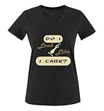 Comedy Shirts - Do I Look Like I Care? - Damen V-Neck T-Shirt - Schwarz/Hellbraun-Beige Gr. L