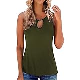Frauen Solide Shirts Sommer Einfach Slim Hollow Out Rundhalsausschnitt Ärmellos Weste Tank Tops, grün, Larg