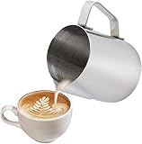 Anpro Milchkännchen, Milk Pitcher 350ml / 12 FL.oz. Milchkanne aus Edelstahl, Milch Aufschäumen für Cappuccino und Latté, Silber (9 × 7.5CM)