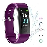 Fitness Tracker Armband Wasserdicht IP67 Violett mit Pulsmesser Schlafmonitor Fitness Tracker Schrittzähler Aktivitätstracker Uhr für Damen Herren Kinder Smartband für IOS