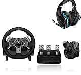 Logitech G920 Driving Force Gaming Rennlenkrad, Zweimotoriges Force Feedback - Schwarz + Logitech G Driving Force Schalthebel, 6 Gänge - Schwarz + Logitech G935 kabelloses Gaming-Headset - Schw