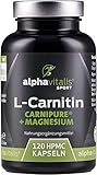 L-CARNITIN Kapseln hochdosiert 3000 mg aus Premium Carnipure® von Lonza + Magnesium Citrat - vegan und ohne Magnesiumstearat - L Carnitin alpha vitalis - 120 Kap