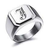 MeMeDIY Personalisierte Gravur Monogramm-Buchstaben-Signet-Ring für Männer Frauen Mädchen Jungen Edelstahl-Hochzeitsringen Benutzerdefiniert Schmuck Bündel mit Ringgrößeneinstellern (Silber)
