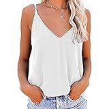 S-UN Damen Tank Tops V-Ausschnitt Lose Freizeit äRmellose Hemden Blusen Verstellbare SpaghettiträGer Leibchen-Oberteile Sommer Stretch Tees Top