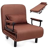 lxiluv Umwandelbarer Schlafsofa-Schlafsessel, verstellbare Rückenlehne mit 6 Positionen, klappbarer Sessel mit Kissen, gepolsterter Sitz, Freizeit-Chaiselounge-Couch für Zuhause, Büro,Brow