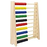 100-Bead Wooden Frame Abacus for Kids Math, Natural Wood Safe Paint Colorful Counting Frame Children Early Educational Toy G