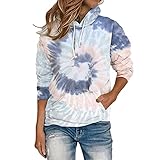 MQYXGS Damen Herbst Tie-Dye Hoodie Bedrucktes Sweatshirt Lässig Langarm Loses Hemd Leichter Pullover Langarm Pullover mit Farbverlauf Lässiger Übergroßer Taillenpullover Langes Kapuzenob