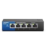 Linksys LGS105-EU 5-Port Unmanaged Gigabit Netzwerk Switch (Lüfterlos, Auto Sensing, Energiesparfunktion) schw