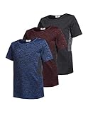 Boyoo Kinder Jungen Shirts Kurzarm Gym Bio-Baumwolle Short Sleeve Tee T-Shirt Einfarbige Active Athletic,3er Pack,Schwarz/Blau/Rot,M(130)