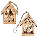 Uonlytech LED Holzhaus Weihnachtshaus Anhänger Beleuchtet Baumschmuck 2 Stücke Weihnachtsdeko Christbaumschmuck Weihnachtsdorf Miniatur Haus Weihnachtsbaum Deko Geschenke Weihanchtsbaumschmuck