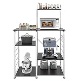 DlandHome Küchenregal Stehend mit Gewürzregal Mikrowellenhalter Standregal Metall, platzsparendes Bäcker Regal mit Gestell & mit Haken, Regal für Küche Schw