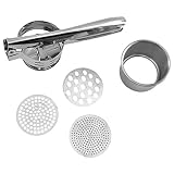 YingKu Kartoffelpresse aus Edelstahl, Kartoffelpresse Erdäpfelpresse Professionelle Kartoffelstampfer mit 3 Austauschbaren Lochscheiben für Kartoffelpüree, Obstsäfte, Gemüsebrei, Püree, E