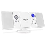 OneConcept V-12-BT Kompaktanlage - Stereoanlage mit integriertem UKW-Receiver, Mini HiFi Anlage mit CD-Player, USB, SD, AUX, Weckfunktion, programmierbar, LCD-Display, inkl. Fernbedienung, weiß