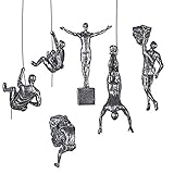 6X Klettern Abseilen Sechs Hängen Ornamente Figuren Set Harz Und Metall Klettern Männer Wandbehang Figuren Abseilen Ornament Skulptur Wandkunst,Silb