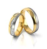 JC Trauringe Gold 585 Paarpreis Bicolor Gelbgold Weißgold I Eheringe breit 5 mm I Edle Partnerringe mit Gravur in edler Schatulle I 2 Hochzeitsringe Herrenring ohne & Damenring mit Steinen I PL287