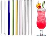 Glas Strohhalme Wiederverwendbar Bubble Tea,Breite Glasstrohhalme Trinkhalme Bunt Glas Strohhalme Set und Cocktail Strohhalme Glas Bunt,8 Glasstrohhalme Bunt mit 2 Bürsten für Cocktails,Kaffee,S