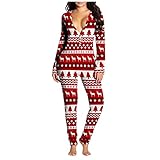 Geilisungren Jumpsuit Schlafanzug Damen Sexy Pyjama Overall Einteiliger Sleepsuit Kostüm mit Geknöpfter Klappe Erwachsene Pyjama-Set Sleepwear für Herbst Winter Langarm Nachtwäsche Romp