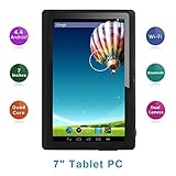 Haehne 7 Zoll Tablet PC, Google Android 4.4, A33 Quad Core, 512MB RAM 8GB ROM, Dual Kameras, WiFi, Bluetooth, für Erwachsener Kinder, Schw