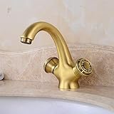 XDYNJYNL Kitchen Tap Europäischen Stil Alle Bronze Doppel Offenen Wasserhahn Becken Kaltwasserhahn Retro Reinem Kupfer Badezimmer Waschbecken Einlochmontage Kupferschmied Wasserhähne Gefäß