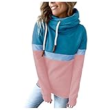 GFGHH Classics Damen Kapuzenpullover High Neck Hoody Pullover, Hoodie Langarm Sweatshirt Kontrastfarbe Pulli, Farbblock Sweater mit Einstellbar Kordel Blusen Lässig Sweatjacke Oberteil Elegant Top