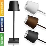 charlique® aufladbare LED Tischlampe, schwarz mit starkem Akku und USB Port - Indoor und Outdoor - stufenlos dimmbar, warmes Licht - edle Balkon oder Garten Tischleuchte - lange B