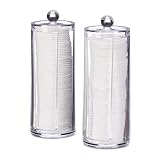 Relaxdays Wattepads Aufbewahrung, 2er Set, Wattepadspender mit Deckel, für 50 Pads pro Dose, HxD: 19x6,5 cm, transp