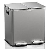 ANVAVA 20L Mülltrennung, 2 x 10 Liter Edelstahl Mülleimer mit Absenkautomatik & Fußpedal, Rechteckig Tret-Mülleimer mit 2 herausnehmbaren Einsatz & Deckel für Küche Büro Bad Wohnzimmer (Silber)