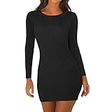 Masrin Etuikleid Damen Sexy einfarbiges Minikleid Figurbetontes Kleid mit Rundhalsausschnitt und Langen Ärmeln Eng anliegendes Kleid Party Kleid Club