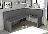 MyStyleWood Eckbank Olga Grau Küchenbank Sitzecke dick gepolstert Kunstleder pflegeleicht stabiles Holzgestell 196x142