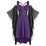 Damen Übergroßes Mesh Mittelalter Kleid Gothic Maxikleid Schnürkleid mit Schmetterlingsärmeln Renaissance Cosplay Dress Party Festlich A-Linie Halloween Kostü