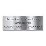 Metzler Briefkastenschild 'Keine Werbung und keine kostenlosen Zeitungen' aus V2A Edelstahl - Türschild mit selbstklebender Rückseite - Größe: 8,5 x 3