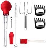 Truthahn-Bratenspritze für Fleisch, Marinade, Nadel mit Grillbürste und Reinigungsbürste, Edelstahl-Bratengabeln und 2 Fleischklauen, zum Zerkleinern von Fleisch, für Thanksgiving, G