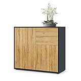 Vladon Kommode Sideboard Ben, Korpus in Schwarz matt/Fronten in Eiche N