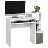 HOMCOM Computertisch, Schreibtisch, Bürotisch, Gamingtisch, PC-Tisch mit Tastaturablage, Schublade, E1 Spanplatte, Weiß, 100 x 40 x 86,6