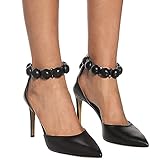 ZTLY Spitze Stiletto High Heels, Frauen Große Schwarzweiß-Schwarz-Weiß-PU, Handgelenk-Rivet Einzelschuhe, für Hochzeiten, Partys, Tänze, Büros usw,Schwarz,40