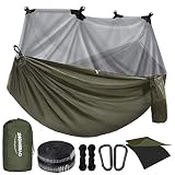 Overmont Doppelschichtige Hängematte mit Moskitonetz TÜV-Zertifiziert 400kg Tragfähigkeit, Outdoor Atmungsaktiv Hängematten für Camping Reise Trekking Garten, 280 x 185cm aus Nylon F