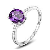KnSam Damen Ring, Ringe Verlobung Damen 925 Silber Oval Silber Ring Kostenlos Gravurservice Frau Ring Mit Lila Zirkonia Ringe Damen Echt Silber Silber B