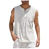 Funyplus Leger V Ausschnitt Kordelzug Solid Tøp Männer Lockere Cropped Baumwolle Tshirt Weste Gemütlich Outdoor Sommer Topping M