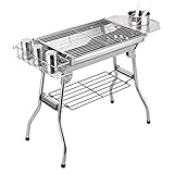 hongbanlemp Faltbar Kohlegrill Outdoor Edelstahl Tragbare Reisen Klappgrill Grill BBQ Kohlegrill mit Beinen für Camping, Picknick, Outdoor, Silber Chrome Picknickg