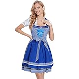 Sfit Damen Dirndl Midi Kleid Dirndlkleid 3tlg. Trachtenkleid Set inkl.Spitzen Dirndlschürze Trachtenmode für Bierfest,Oktoberfest,Karneval,Cosplay(A# Blau,XL)