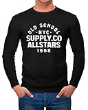 Neverless® Herren Longsleeve Bedruckt Schriftzug Oldschool NYC New York City Allstars Langarm-Shirt Fashion Streetstyle schwarz -Weiss L