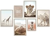 ARTFAVES® Poster Set - African Wildlife | Wanddeko Wohnzimmer & Schlafzimmer | 6 Moderne Wandbilder | Bilder Afrika, Löwe, Hakuna Matata, Safari, Savanne | ohne B