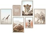 ARTFAVES® Poster Set - African Wildlife | Wanddeko Wohnzimmer & Schlafzimmer | 6 Moderne Wandbilder | Bilder Afrika, Löwe, Hakuna Matata, Safari, Savanne | ohne B