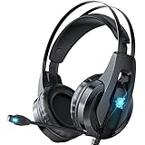 Nicoone Gaming Headset mit Mikrofon, kabelgebundene Stereo Noise Cancelling Over Ear Kopfhörer mit LED-Licht für PS4 Switch PC Laptop