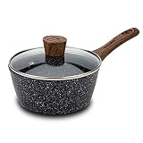 NAVA Stielkasserolle Kochtopf NATURE mit Deckel Granitbeschichtung 18 cm 1,75l für Gasherd Induk