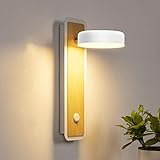 LEDMO LED Wandleuchte 12W Holz Wandlampe Innen Modern Vintage mit Schalter 360°Drehbare Eisen Wandbeleuchtung für Treppenhaus,Schlafzimmer,Badezimmer,Wohnzimmer(Weiß)
