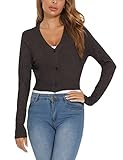 Enjyam Damen Bolero Kurze Strickjacke Langarm Cardigan Elegante Festliche Jacke V Ausschnitt mit Knopf zum Kleid Top Grau,XL