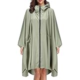 Tyoby Regen Poncho Mantel Wiederverwendbare Wasserdichte Outdoor-Regenmäntel Regenjacke Leichte Reißverschluss Kapuzen Regenjacke für Frauen Männer Teen(Grün,one size)